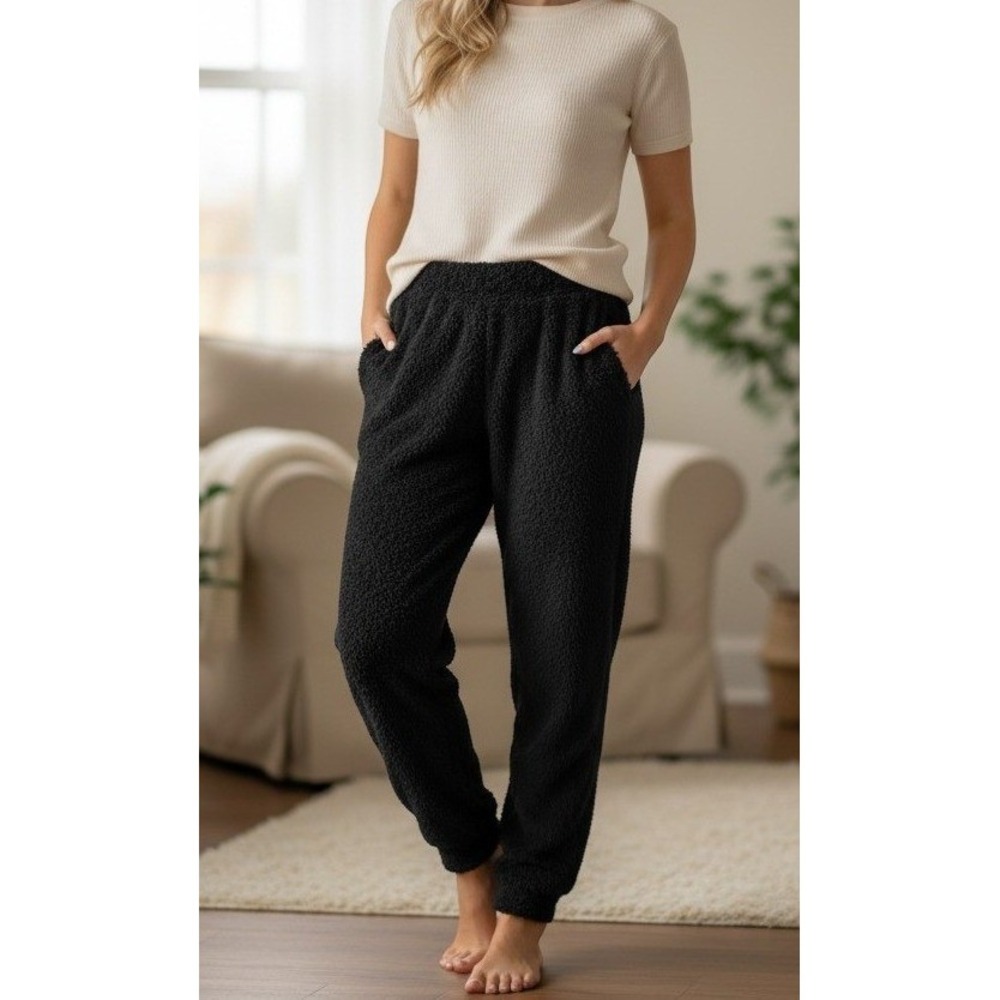 Love Poem by Block Jogger Pants Women Large Black Sherpa Fuzzy Soft NWT